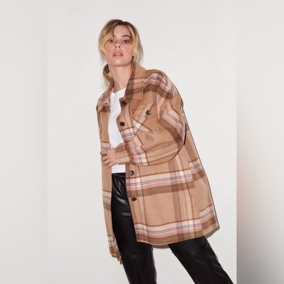 LNA Oversized Boyfriend Jacket Camel Plaid - Picture 1 of 12